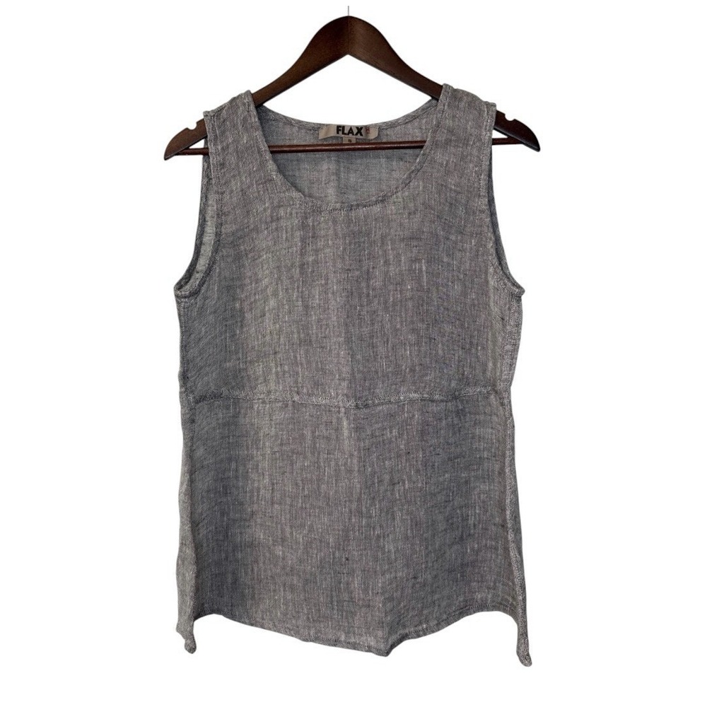 NEW Flax linen tunic tank top women's S 6-10 gray cream minimalist lagenlook